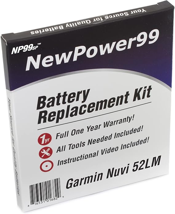 Battery Replacement Kit with Battery, Video Instructions and Tools for Garmin Nuvi 52LM