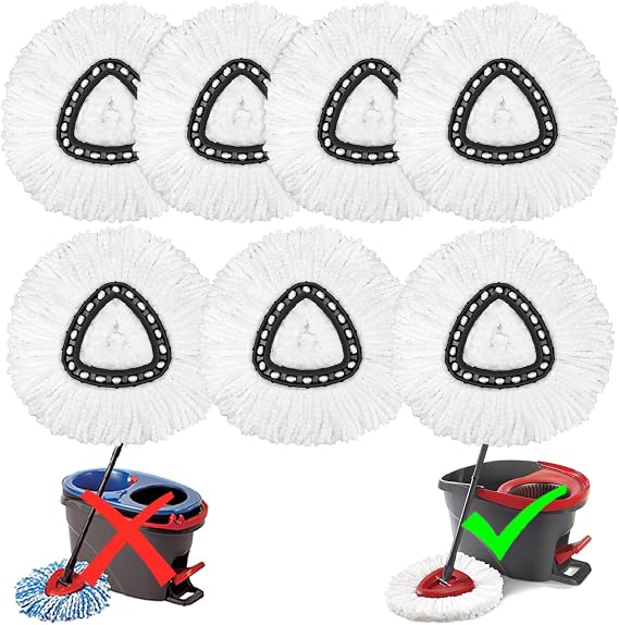 7 Pack Mop Heads Replacement for O-Ceda Easy Wrin Spin Mops, Microfiber Spin Refills, Easy Cleaning Mops Head Replacement (7pcs 1-Tank Mop White)
