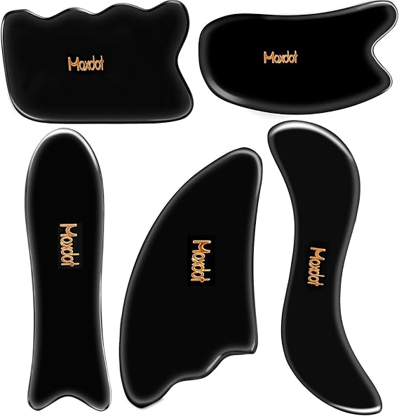 Maxdot 5 Pieces Gua Sha Massage Tools Set, Scraping Massage Tools Guasha Stone for Face Back Neck Physical Therapy