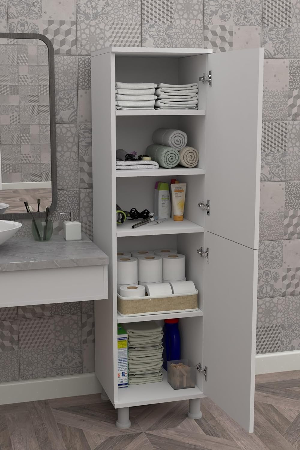 Multi-Purpose Kitchen Balcony Pantry Bathroom Supply Cabinet with Lid and Shelf