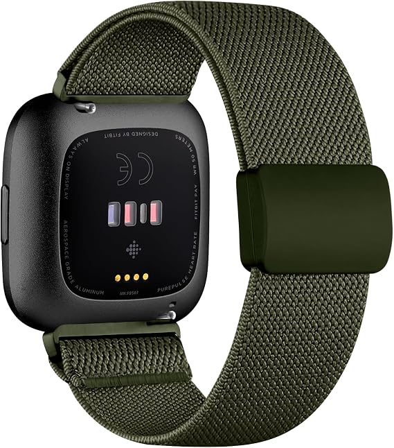 Stretchy Bands Compatible with Fitbit Versa 2 Bands/Fitbit Versa 2 Bands for Women/Fitbit Versa Bands, with Magnetic Buckle Soft Nylon Smartwatch Band for Fitbit Versa 2/Versa/Versa Lite/SE