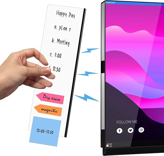 Crpich Magnetic Acrylic Monitor Memo Board, Clear Large 13.2 X 3.3 Inches, Detachable Side Screen Note Holder With 2 Adhesive Metal Plates, Vertical To Do List Organizer For Office & Home