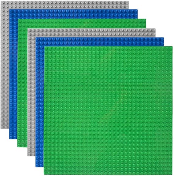 Lekebaby Set of 6 Building Plates Compatible with Different Building Blocks 25 x 25 cm Base Plates Green Blue Grey