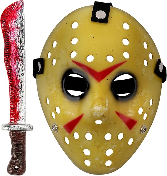 Horror Halloween Masks for Adult Hockey Masks with Bloody Machetes