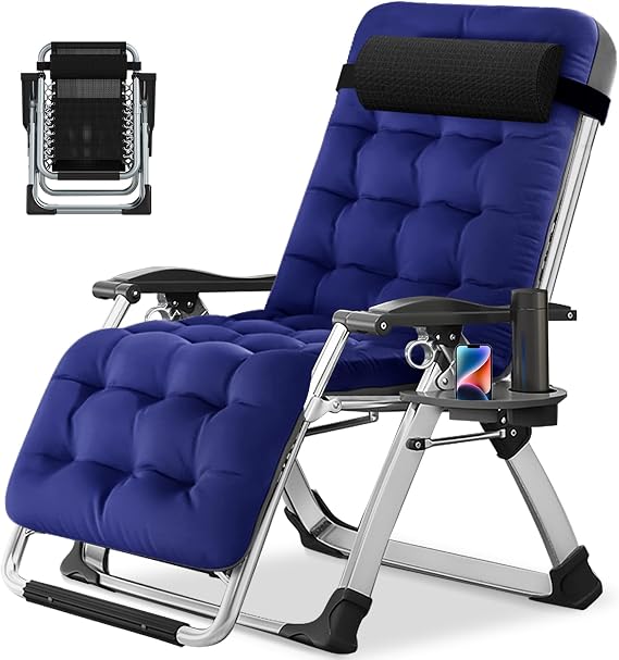 Zero Gravity Chair 200KG Load Capacity Sun Loungers (Blue Pleuche)