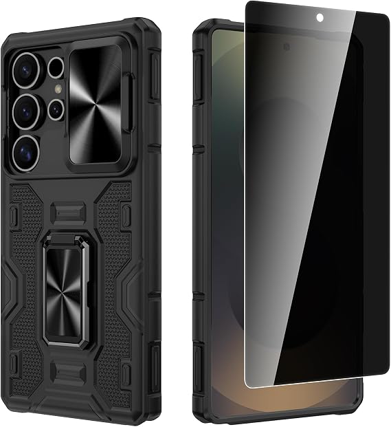 VEGO for Samsung Galaxy S25 Ultra Case Kickstand&Slide Camera Cover, Black