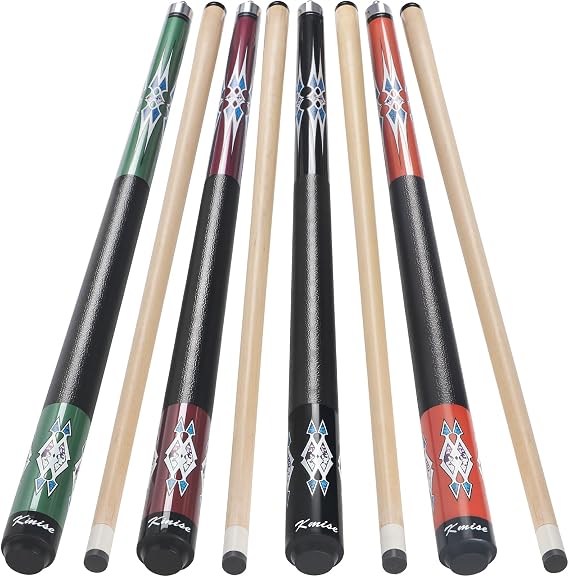 Kmise 4-Piece 58 Inch FAS Canadian Maple Pool Cue Set, 18 19 20 21 oz
