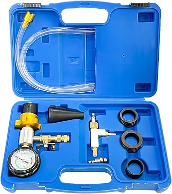 Sutekus Coolant System Refiller Kit Cooling System Vacuum Purge Radiator Coolant Refill Tool Vacuum Fill Coolant Tool with 4 Sizes Adapters for Car Van SUV Truck