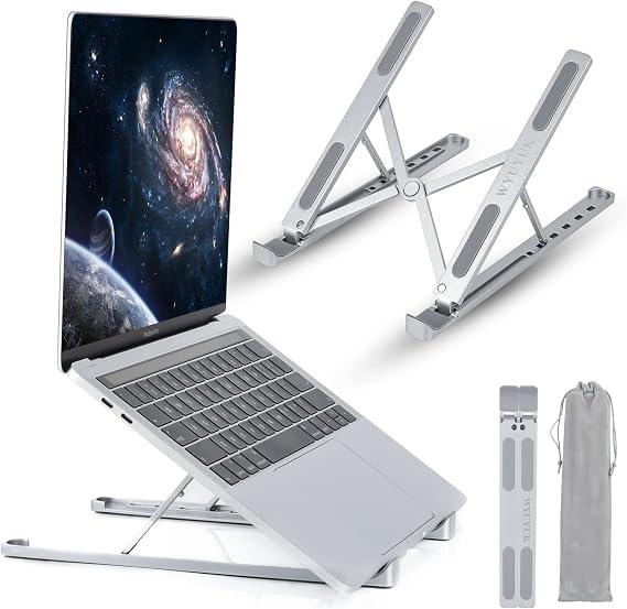 Laptop Stand for Desk, Adjustable Ergonomic Portable Aluminum Laptop Holder, Compatible with MacBook Air Pro, HP, Lenovo, Dell, More 9-15.6 Laptops (Silver)