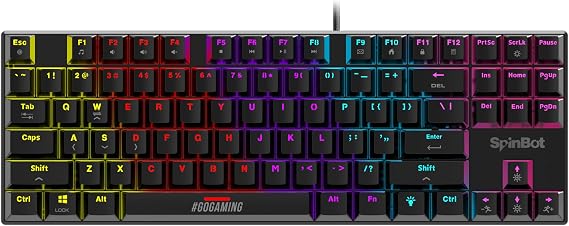 Rage MK87 Mechanical Gaming Keyboard - Linear Red Switch Compact 87-Key TKL Design Vibrant Multicolor RGB Lighting 26-Key Anti-Ghosting Durable ABS Build Plug & Play USB