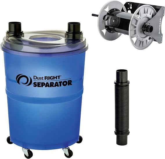 Dust Right Complete Dust Collection System: Cyclone Dust Separator with 36'' Flex-Form Hose, 10-Gallon Translucent Bucket Shop Vacuum Hose Reel for 40' Hose