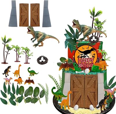 Dinosaur Cake Toppers Dinosaur Park Cake Topper with Park Door Eggs Leaves Trees Cake Decorations For Birthday