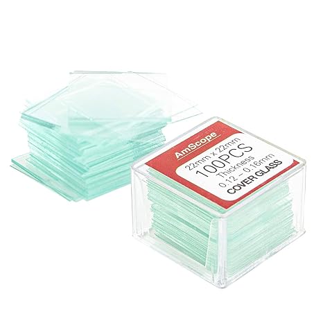 AmScope CS-S22-100 Square Glass Coverslips, 22mm x 22mm