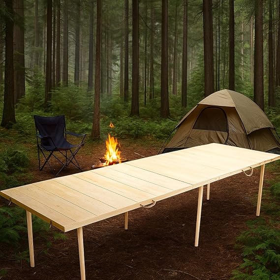 practicaloutdoor Folding Camping, Picnic and Garden Table 75x228 cm - Raw Natural Color