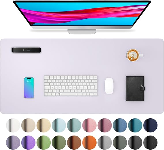 Aothia Large PU Leather Desk Pad Protector Non-Slip Mouse Pad & Writing Mat for Office/Home, Waterproof, Easy to Clean (Soft Lavender, 23.6" x 13.7")