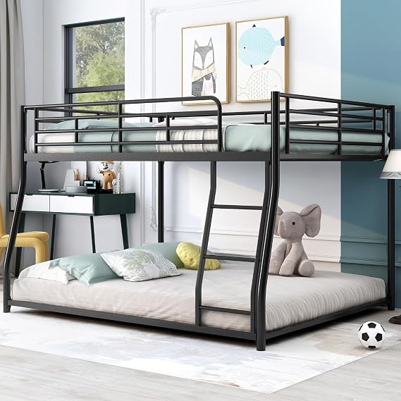 Modern Metal Full XL Over Queen Bunk Bed Fe in Blk Finish