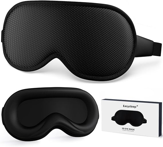 Easysleep Sleep Eye Mask 3D Contoured Cup Sleeping Mask with 100% Light Blocking and Adjustable Strap Soft Breathable Eye Cover Night Blindfold Mask for Men Women.