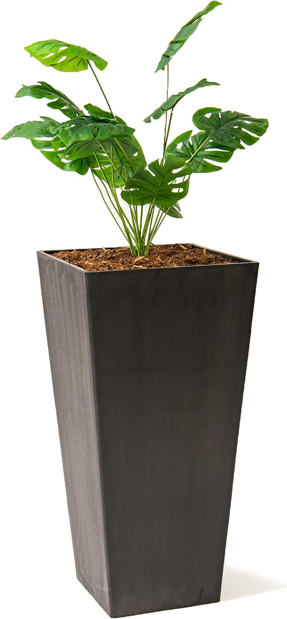 XBrand Modern 28-Inch Square Planter, Modern Tapered Perfect for Indoor & Outdoor, Patio Decor, Black