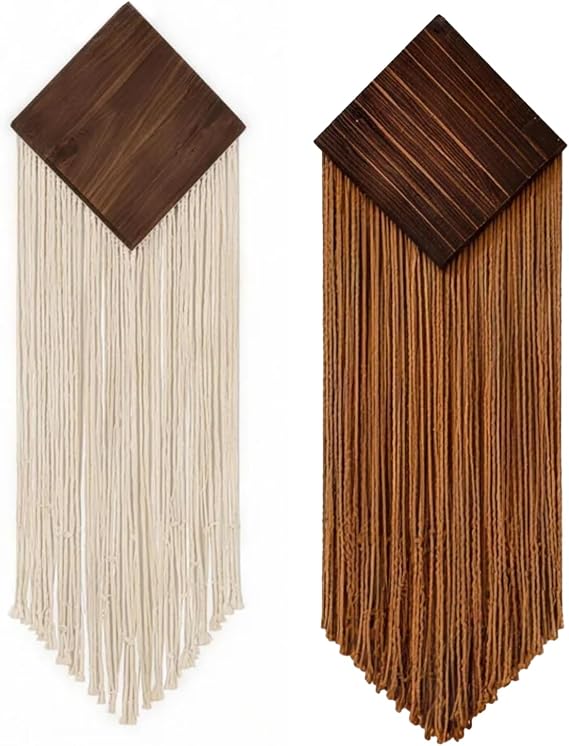 wall Art Decor, Macrame wall Hanging, 2 Pcs Boho Woven Tassel Home Decor for Living Room Bedroom Apartment, Handmade Bohemian Accent34.25" 11.03"