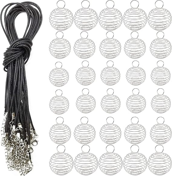YOOHUA 60PCS Spiral Bead Cages Pendants with 60PCS Chains, 4 Sizes Silver Plated Spiral Stone Holder Necklace Cage Pendants for Necklaces Jewelry Making (8mm,14mm,20mm,25mm)
