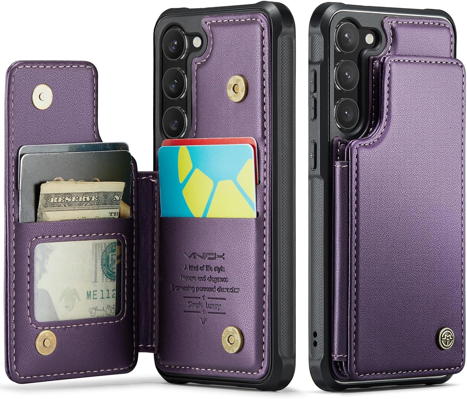 Vinich for Samsung Galaxy S23 Wallet Case with Card Holder, RFID Blocking Credit Slots Kickstand Shockproof Phone Cover for Women Men, Purple