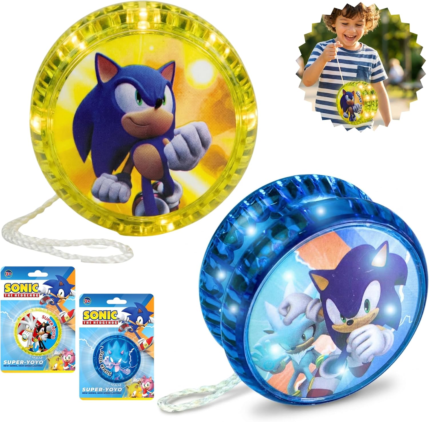 2PCS Light Up Sonic Hedgehog Yo-Yo for Kids – 5.5cm Responsive Beginner LED Yo-Yo, Spinning Trick Toy, Party Favor & All-Season Gift