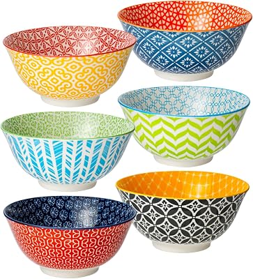 Lawei 6 Pack Ceramic Cereal Bowls, 23 Oz Colorful Soup Bowls for Kitchen, Porcelain Deep Bowls Set for Soup, Salad, Pasta, Rice, Ice Cream and Oatmeal, Microwave Dishwasher Safe