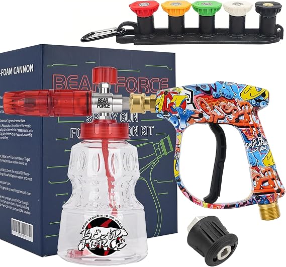 BEAR FORCE Pressure Washer Spray Gun M22 Outlet & 1/4" Quick Plug Snow Foam Lance 1L Set for Karcher K2-K7 Pressure Washer, Car Wash
