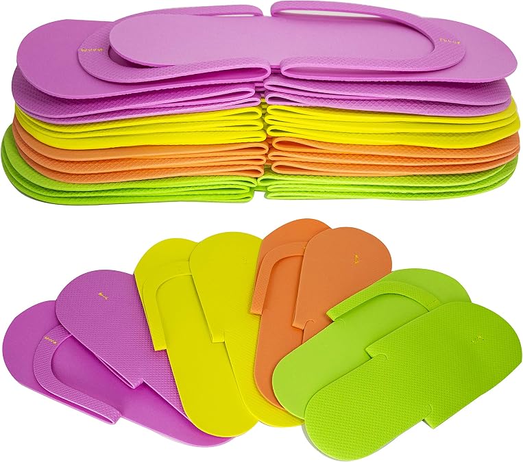 JOVANA 24 Pair Disposable Foam Pedicure Slippers Multi Color Flip Flop Salon Nail Spa
