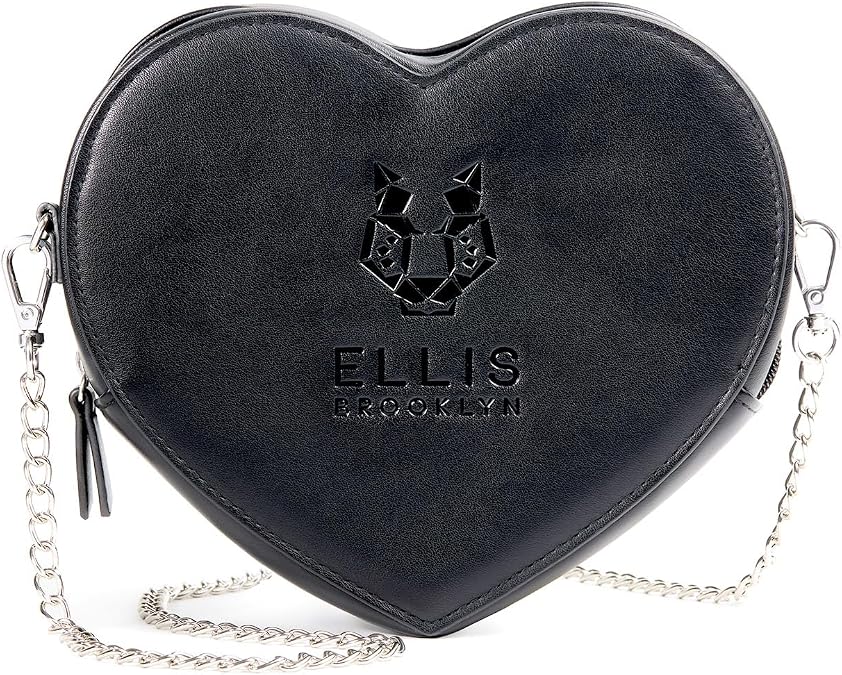 Ellis Brooklyn Vegan Leather Heart-Shaped Crossbody Purse, Black