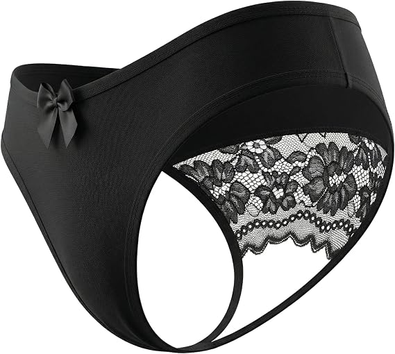 Women's Plus Size Lace Thong Low Rise G String Panties with Bow | Silky smooth 4-way stretch fabric, floral lace cutout back, no-show T-back fit for leggings, dresses, jeans, and date nights