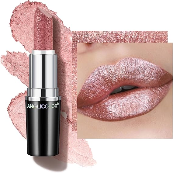 Anglicolor Metallic Pink Nude Lipstick,Hydrating Creamy Formula Lip Stick