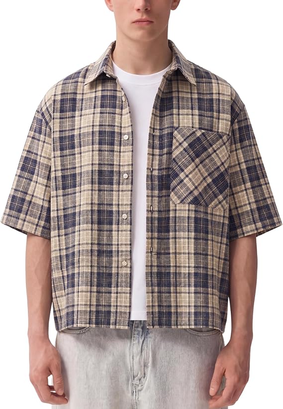 Vamtac Mens Button Down Shirts - Short Sleeve Cropped Shirt