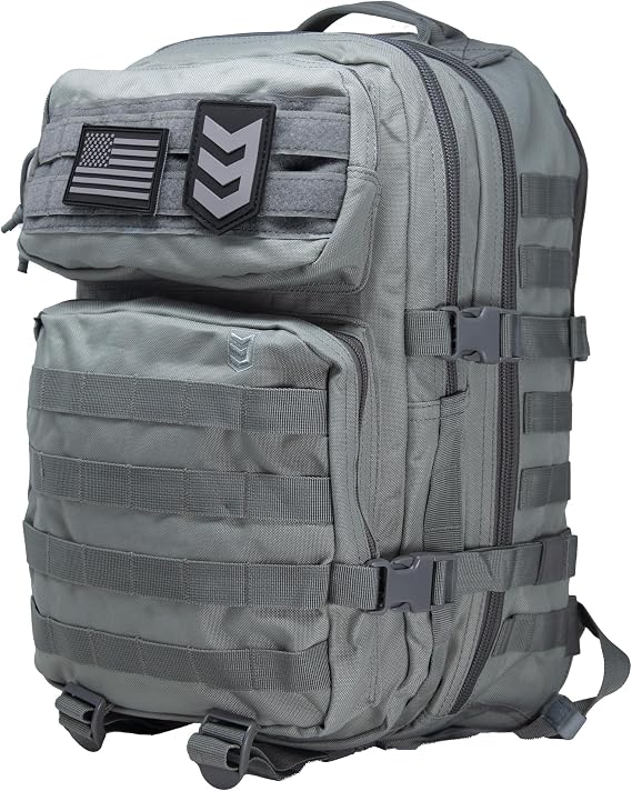 3VGEAR Velox II Quick Action Tactical Backpack - 27L Capacity Bag with 4 Compartments, MOLLE Webbing, Hydration Compatible, Laptop Sleeve and Compression Straps, Large Tactical Backpack - Foliage Grey