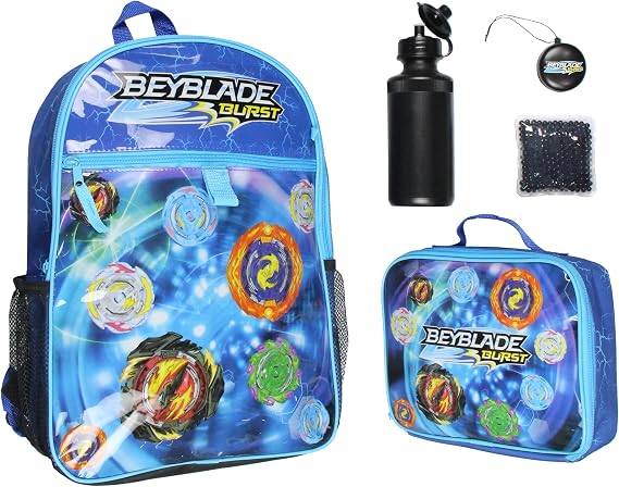 INTIMO Beyblade Burst TV Show Tossed Print 5 PC Backpack Lunch box Waterbottle Icepack Set 16"