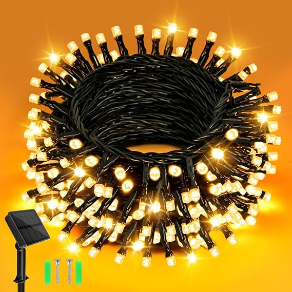 Dalugo Solar Garden Lights Outdoor, 5m 50 LED Solar Powered String Lights, Waterproof Warm White Fairy Lights 8 Modes for Garden, Patio, Yard, Festival, Party Decorations [Energy Class G]