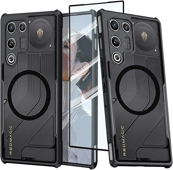 for Red Magic 11 Air Case, Ultra-Thin Lightweight Cover Soft TPU Bumper + Acrylic Back Military Grade Airbags Shookproof Drop Protection[1 Tempered Film],Magnetic Black