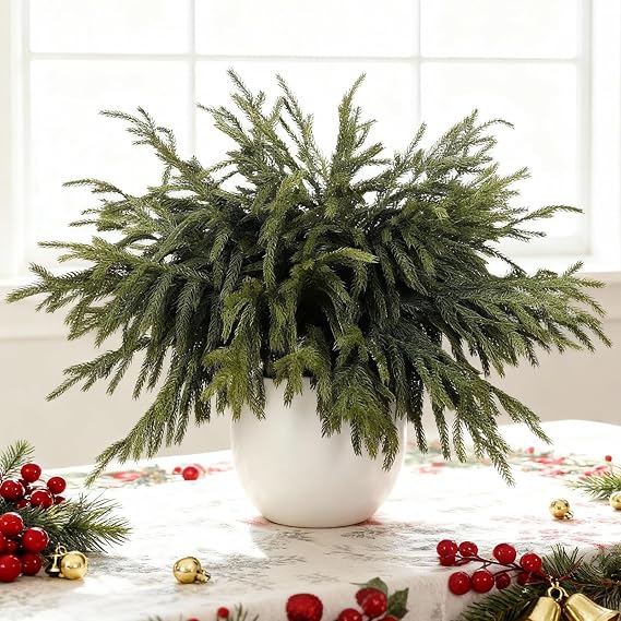 12Pcs Christmas Norfolk Pine Stems,18 Inch Artificial Norfolk Pine Branches