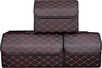 PME Car Truck Organizer with CoverSingle Plastic Handle, Heavy Duty PU Leather Portable Cargo Storage Box Seat Back Container Foldable Auto Car Backseat Organizer Black - 1PCS Size S
