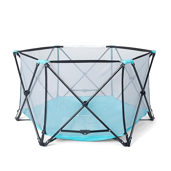 Regalo Safety My Play Portable Baby Playpen & Play Yard, Foldable 6-Panel Indoor Outdoor Playpen for Babies & Toddlers, Mesh Sides, Washable Fabric, 48, Aqua/Black