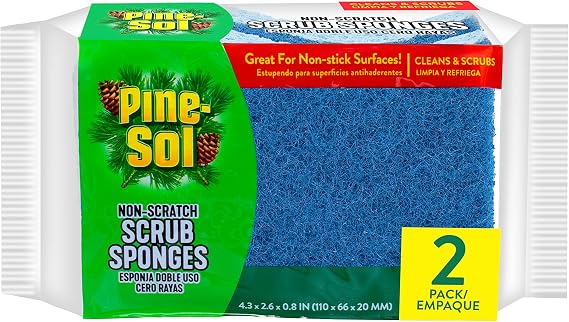 Pine-Sol Non Scratch Scrub Sponges - Double Sided Dish Scrubber Safe for Nonstick Cookware - Kitchen Essentials for Dishwashing and Cleaning, 2 Pack