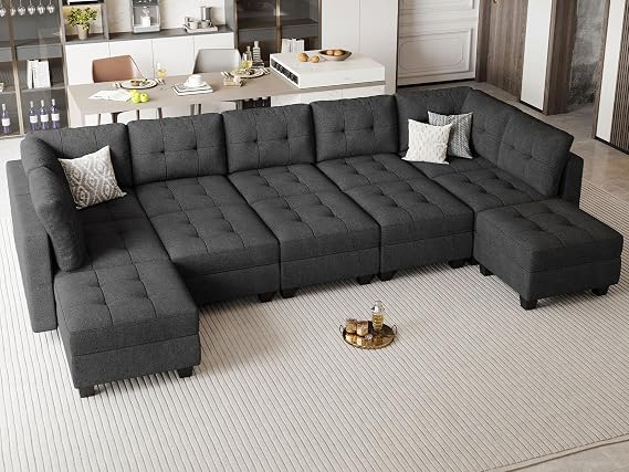 Belffin Modular Sectional Sleeper Sofa Couch with Reversible Chaise U Shaped Sectional Sofa with Storage Seats Oversized 12 Seats Modular Sofa Couch Dark Grey