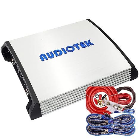 AUDIOTEK AT804 4 Channel Class AB Car Amplifier - 1000W, 2 Ohm Stable, Bridgeable Full-Range MOSFET Power Supply, Bass Boost, LED Indicators, Red 4 Channel Kit Bundle