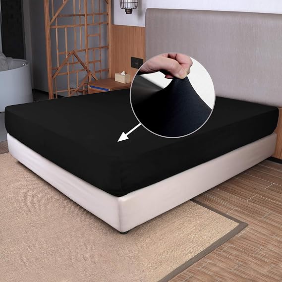 N&Y HOME Soft Stretch Twin Fitted Sheet Only, Jersey Knit, Black
