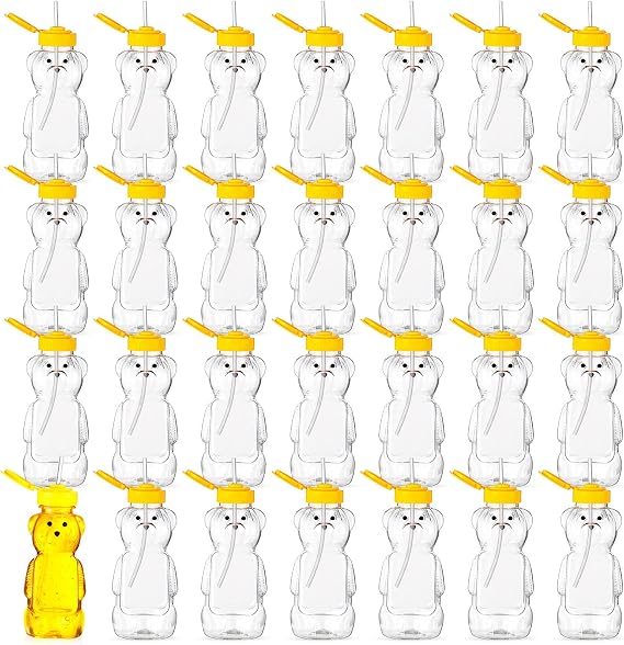Thenshop 32 Pack Honey Bear Bottles with Straws, Squeeze Cups, 8oz