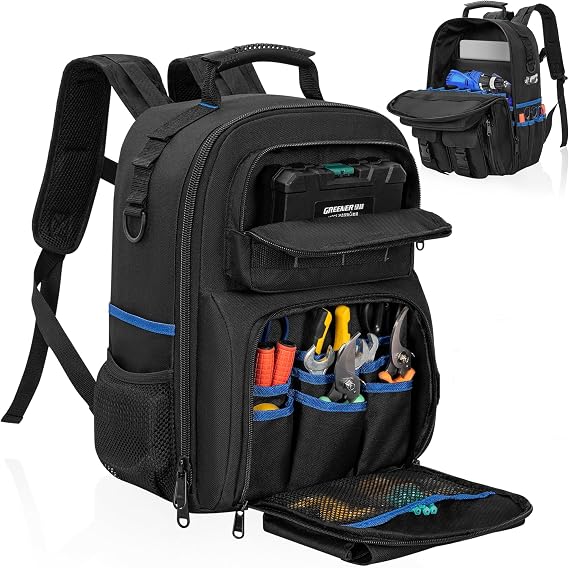 Tool Backpack for Men with Removable Tool Organizer | Heavy Duty Tool Bag, Durable Water-Resistant Work Backpack for Electrician, Plumber, HVAC, Cable Repairman