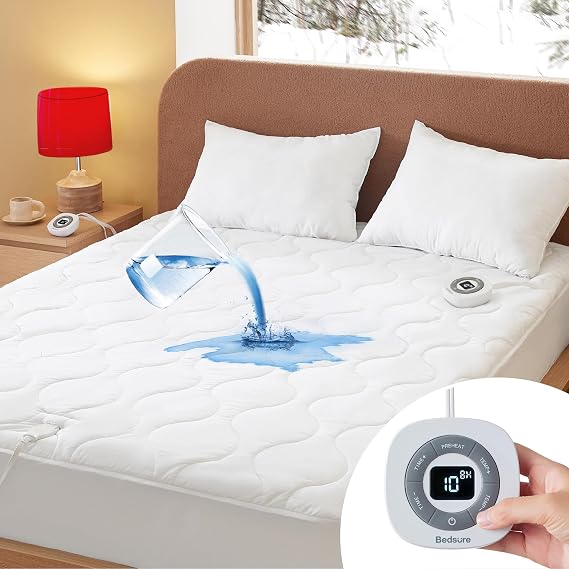 Bedsure Waterproof Heated Mattress Pad King Cotton Top Electric Bed Warmer