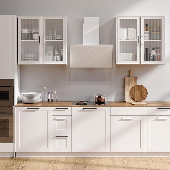 Furnaza 48" Kitchen Wall Cabinets 4 Doors - Laundry Upper Wall Amount Storage Cabinets with Acrylic Soft Glass Doors, in White, One Set of 2 Pieces