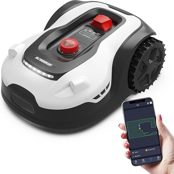 Sunseeker L22 Robotic Lawn Mower 0.3 Acre/ 13,000 Sq.Ft, with Mapping Function and App Control, Only 52 db,Rain Sensor & Boundary Wire, Battery & Charger Included, Black & White...