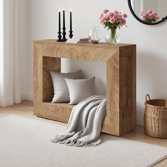 Farmhouse Console Table 2-Tier, 120 cm Rsutic Sofa Entryway Table, Narrow Wooden Entrance Table with Storage Behind Couch for Hallway, Living Room, Natural